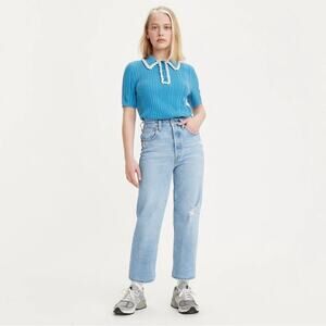 Levi's Ribcage Straight Ankle Light Wash Distressed Denim Jeans 24